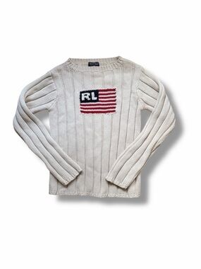 Vintage Polo Jean Co. Ralph Lauren USA Flag Sweater Women's Size Medium Cotton